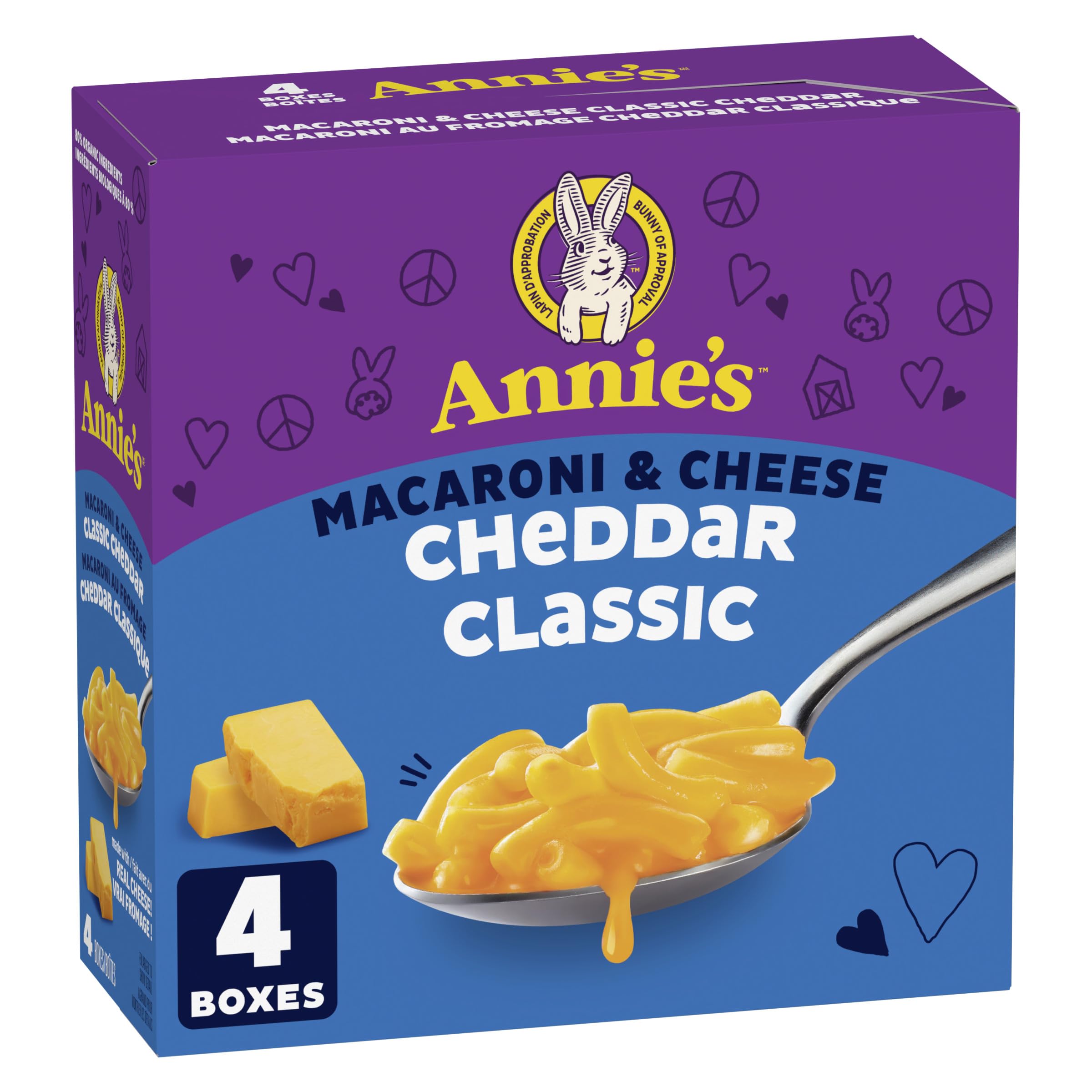 ANNIE'S - VALUE PACK SIZE - MACARONI and CHEESE Classic Cheddar, 4 Pack, 680 Gra