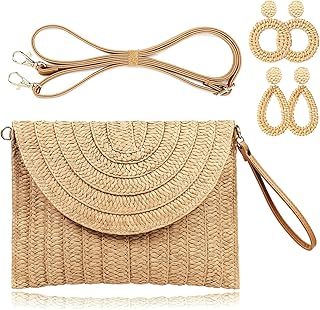 COOKOOKY Straw Clutch Handbag Summer Beach Straw Purse for Women woven Envelope Bag