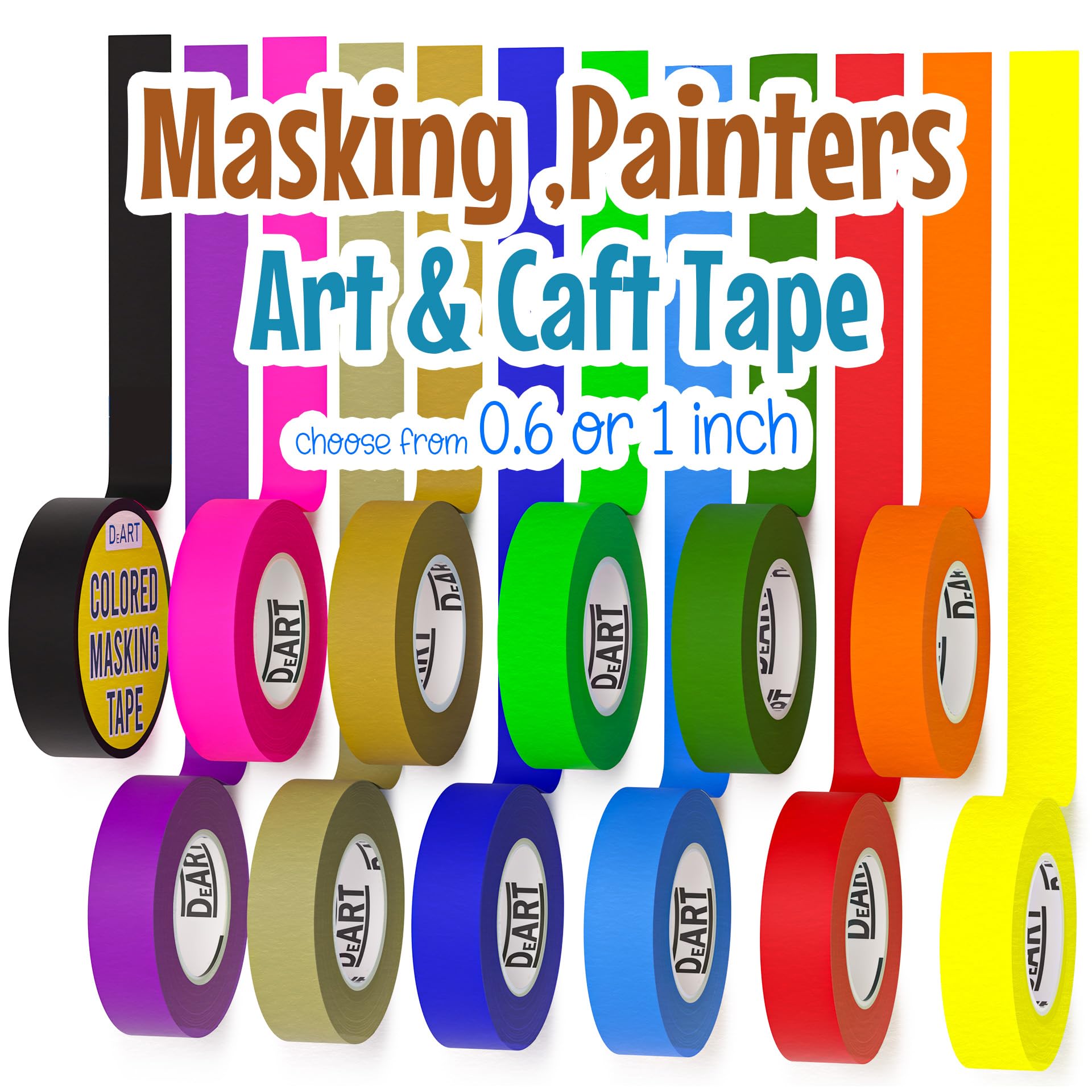 DEART Colored Masking Tape Painters Tape 12 or 8 Pack 1 inch or 0.6 Inches | Kid