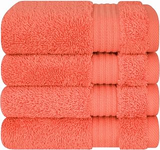 Cotton Paradise 100% Cotton Turkish Washcloth Set for Bathroom, 4 Piece Soft Absorbent Small Hand Face Towels Wash Rags, Coral