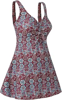 ECUPPER Swimming Costume Women with Skirt,Plus Size Swimwear,Ladies One Piece Swim Dress with Shorts,Tummy Control Swimdress