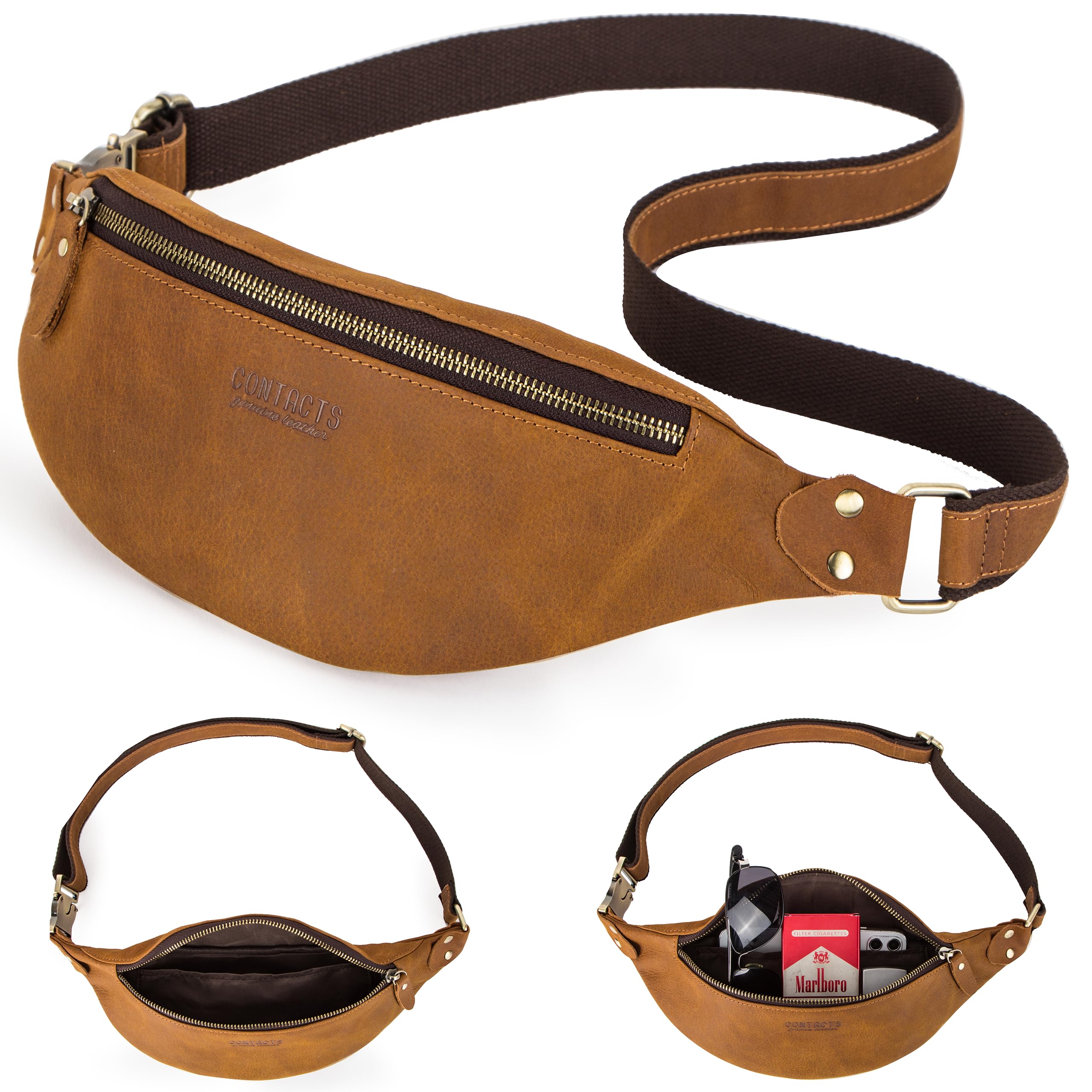 Top Grain Genuine Leather Slim Waist Pack for Man & Woman, Minimalist Vintage De