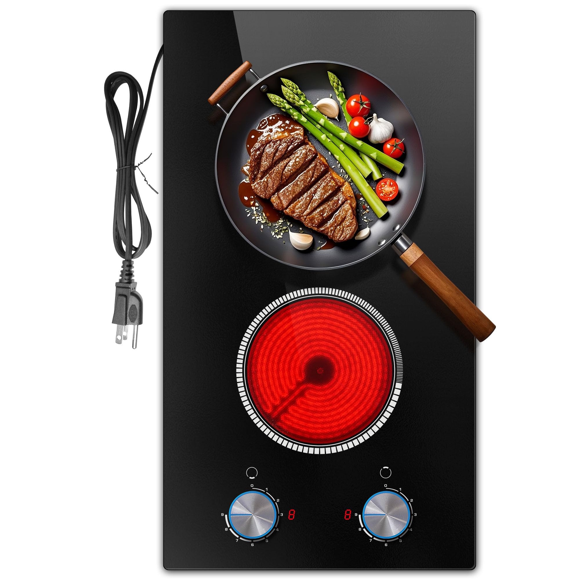 Pladeca 2 Burner Electric Cooktop 110V, Knob 12 Inch Electric Stove Top | 120V S