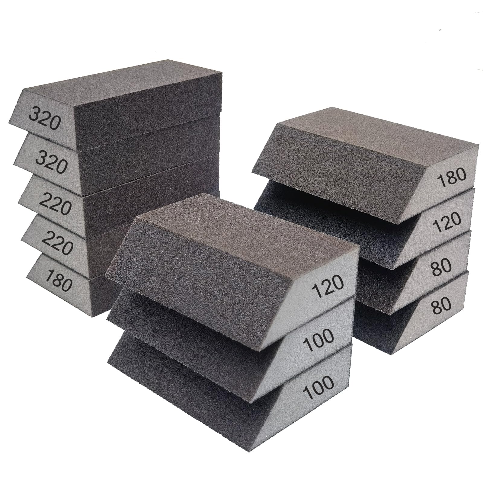 SACKORANGE 12 Pack Single Sanding Sponge Set - 80/100/120/180/220/320 Grit Sandi