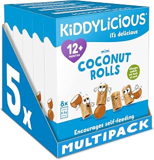 Kiddylicious Coconut Rolls - Delicious Snacks for Kids - Suitable for 12+ Months - 8 Packs of 5 (40 Total)