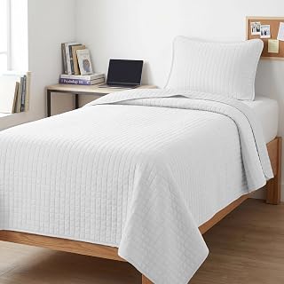 XL Twin Quilt Set with 1 Matching Quilted Pillow Sham, Bright White Quilts