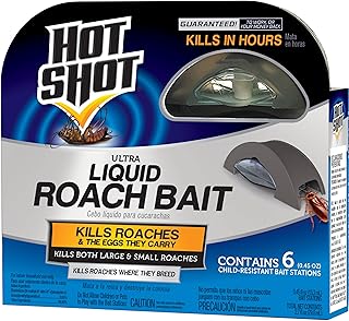Hot Shot Ultra Liquid Roach Bait 6 Count, Kills In Hours, 1 Pack | Kills Large & Small Roaches, Place Bait Stations Where Roaches Have Been Seen, Clear Non-Staining Formula