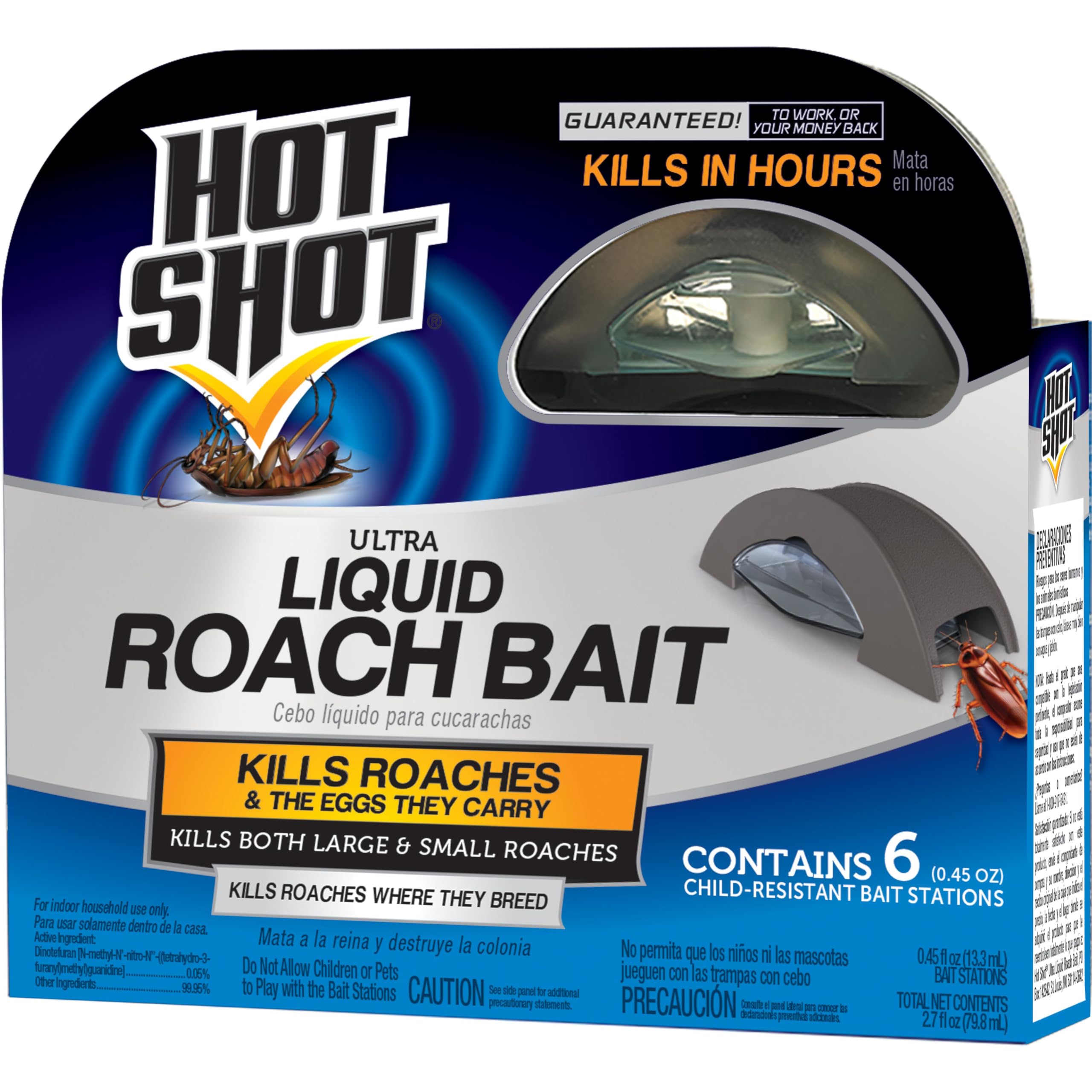 Hot Shot Ultra Liquid Roach Bait 6 Count, Kills In Hours, 1 Pack | Kills Large &