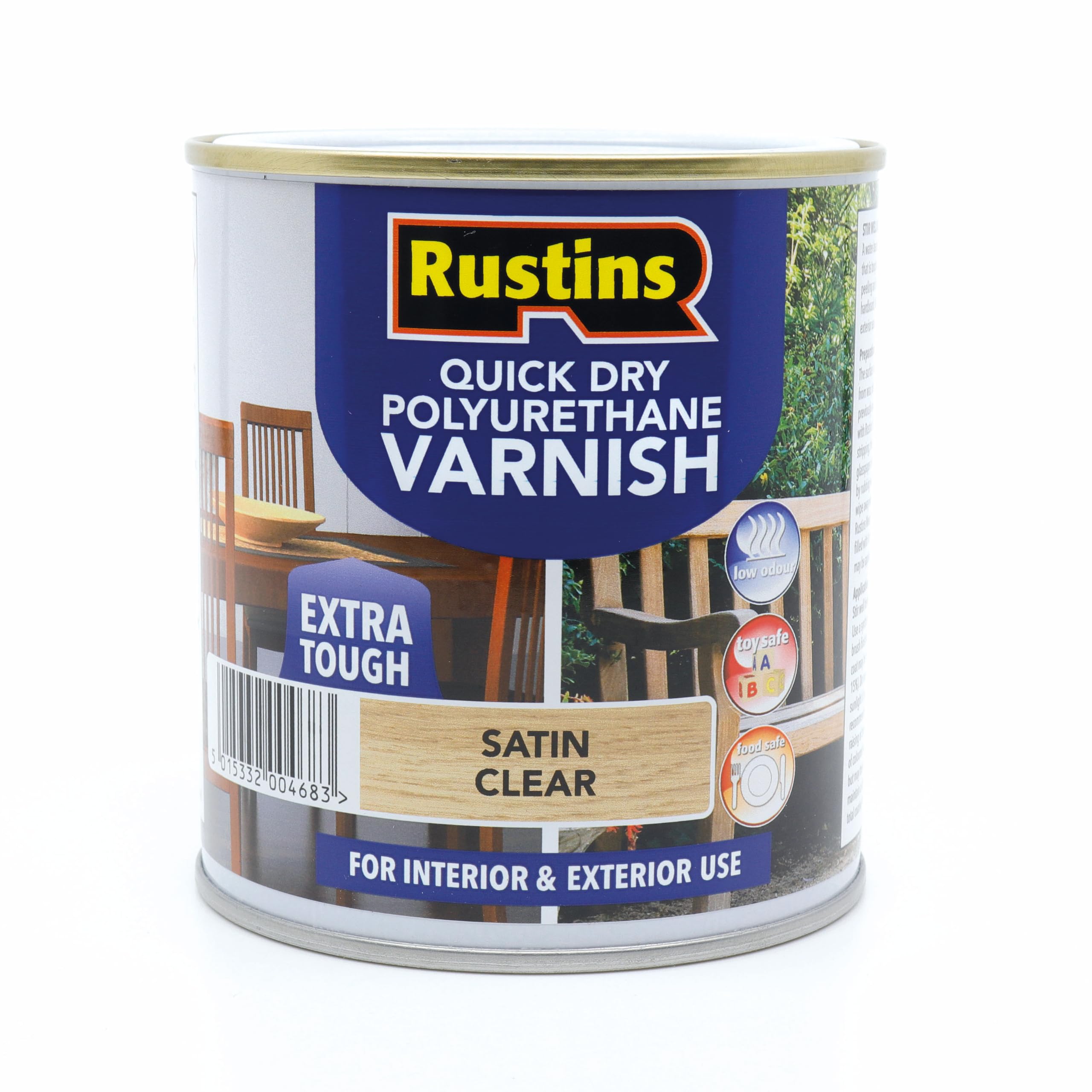 RustinsQuick Dry Poly Varnish Satin Clear 500ml -Tough, Water-Based Clear Finish