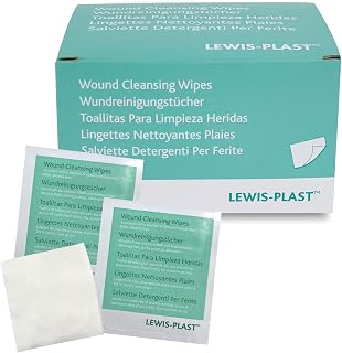 Lewis-Plast Alcohol-Free Sterile Saline Wipes, First Aid Wound Cleansing Wipes for Cuts, Grazes & Minor Injuries, Individually Wrapped, Box of 100