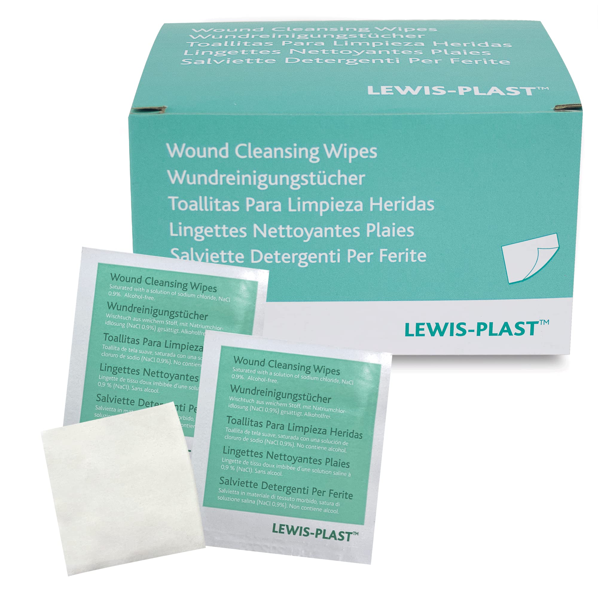 Lewis-Plast Alcohol-Free Sterile Saline Wipes, First Aid Wound Cleansing Wipes f