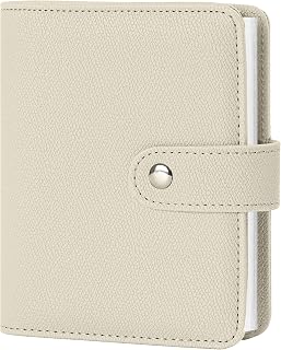 Vienrose 4x6 Small Photo Album Faux Leather 32 Pockets Beige | Acid-Free Clear Pockets, Secure Snap Closure, Durable Rivet Binding, Holds 64 Photos, Compact Travel Wedding Keepsake