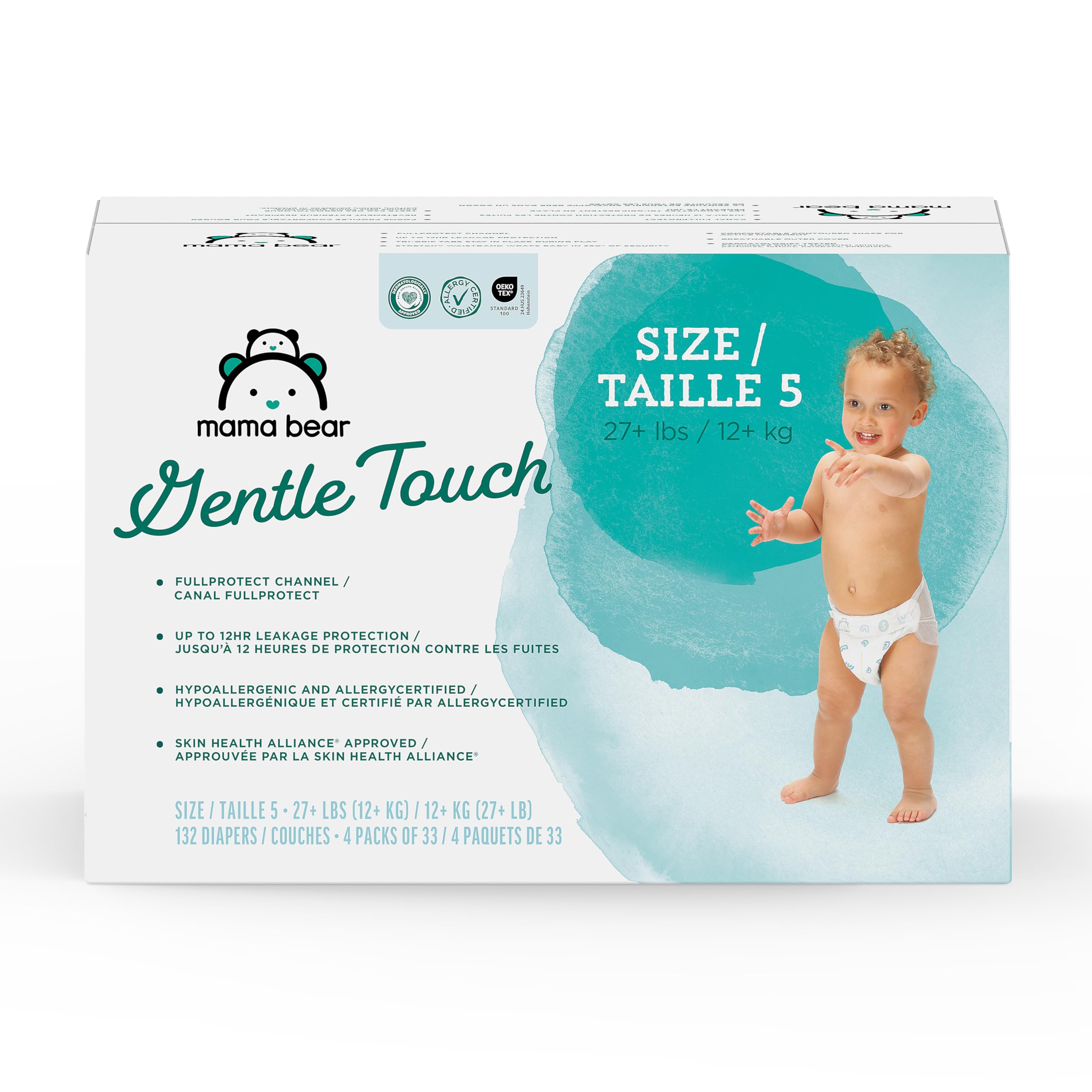 Amazon Brand - Mama Bear Gentle Touch Baby Diapers, Size 5, 27+ lb, Leak Protect