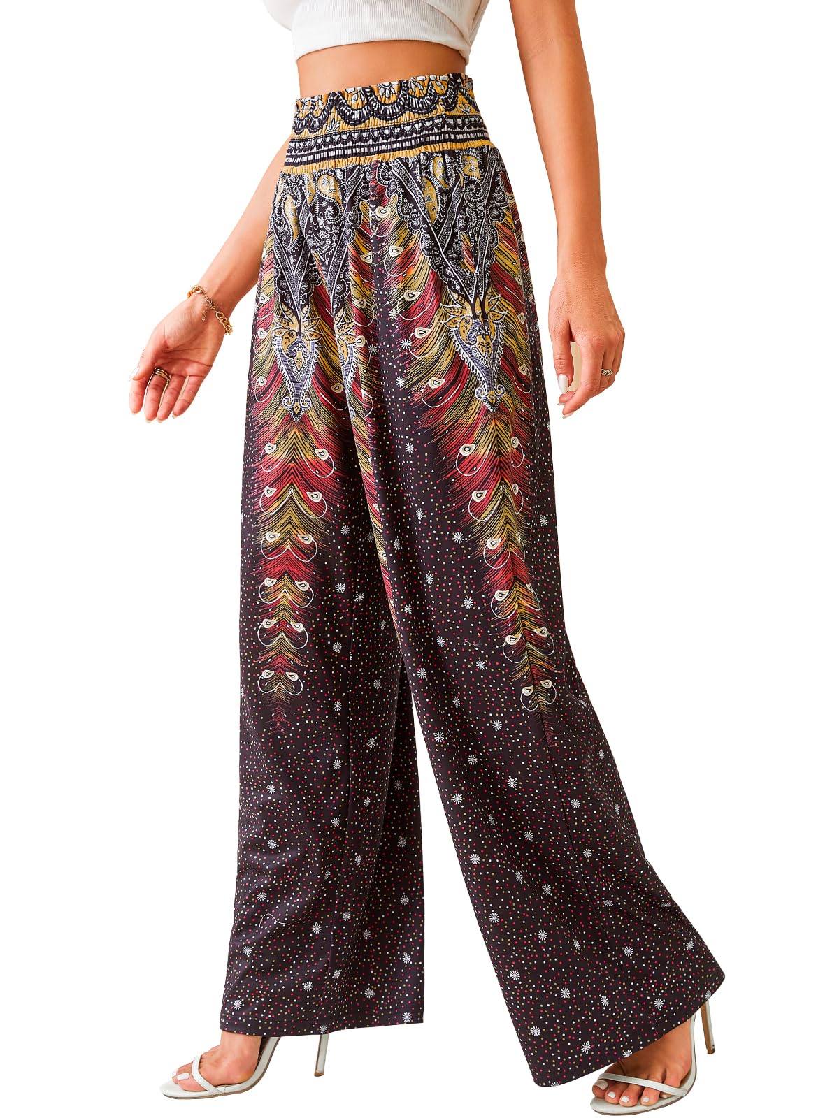 QIANXIZHAN Women Boho Pants, Wide Leg High Waist Harem Hippie Yoga Clothes