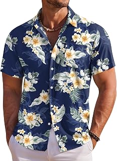 COOFANDY Hawaiian Shirt Men Summer Short Sleeve Shirts for Beach Vacation