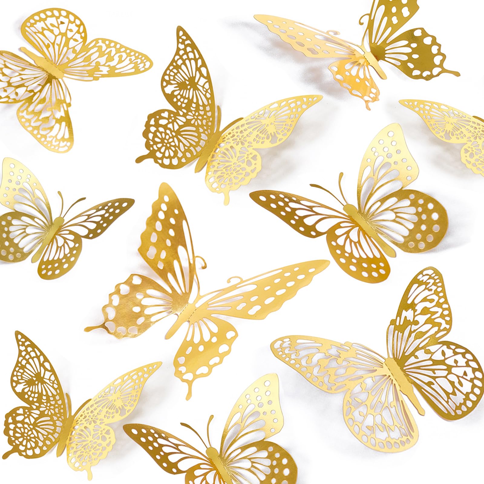 SAOROPEB 3D Butterfly Wall Decor 48 Pcs Gold Butterfly Birthday Decorations | 4 