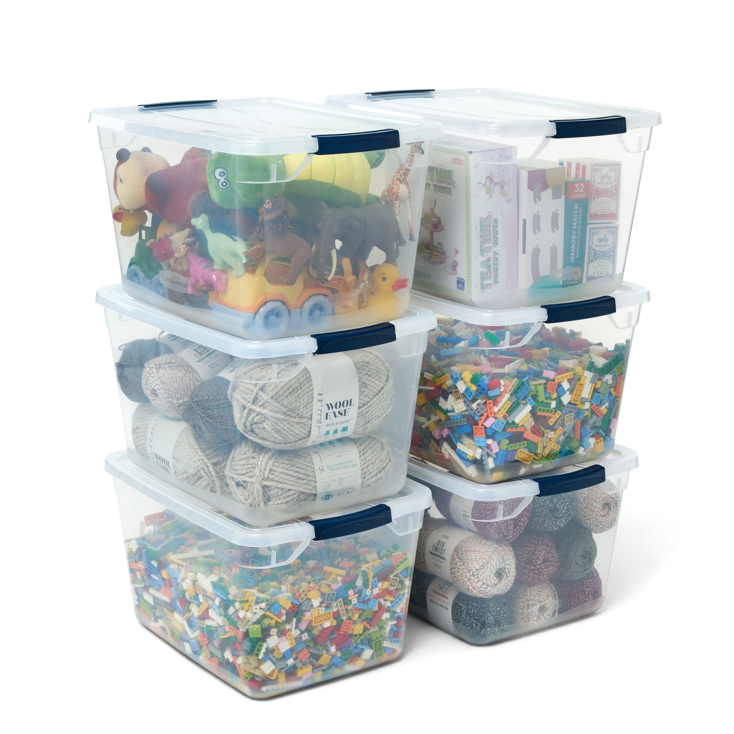 Rubbermaid Cleverstore Clear 32 Qt, 6 Pack Stackable Plastic Storage Bins with L