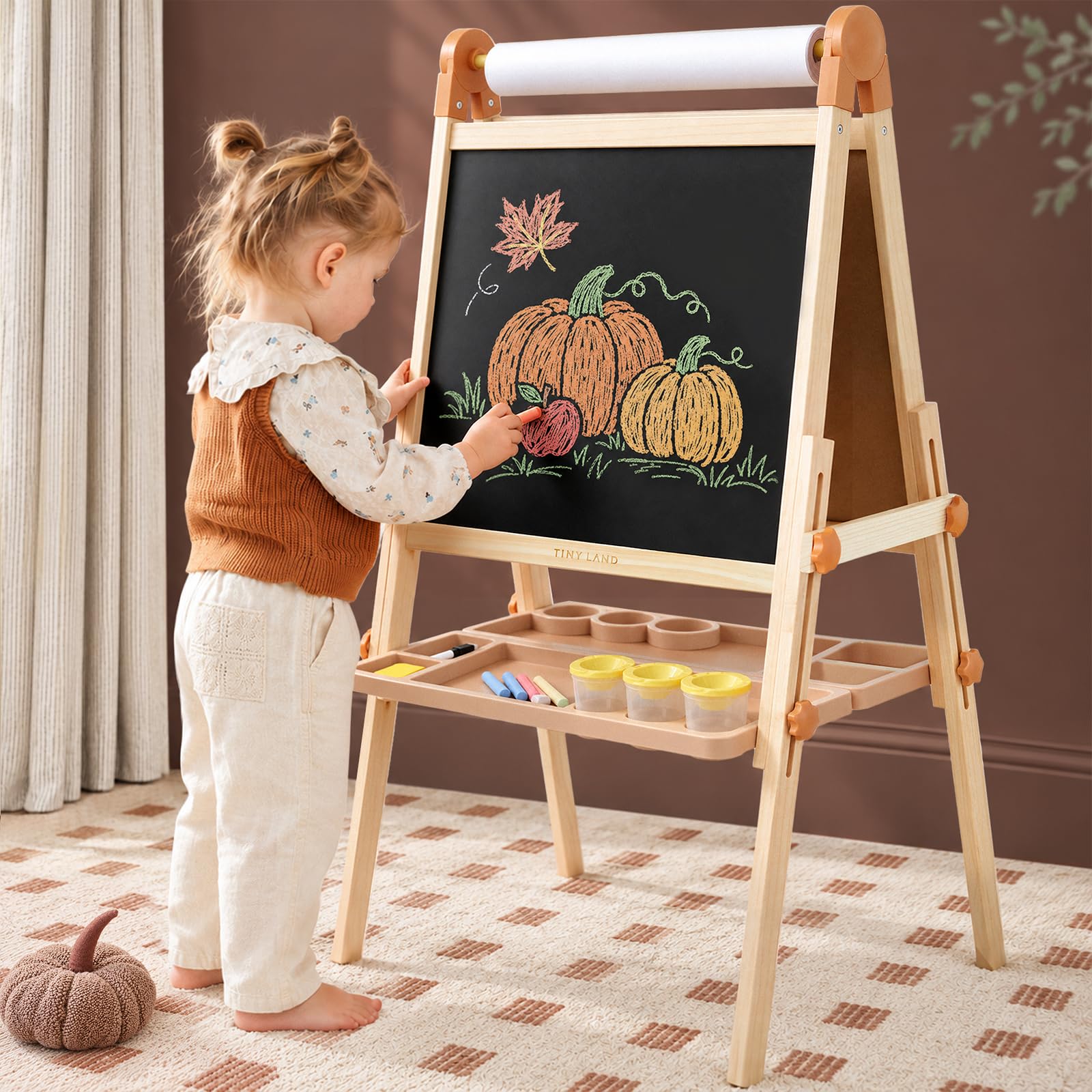 Tiny Land Foldable Wooden Art Easel for Kids, with Chalkboard & Whiteboard | Fol