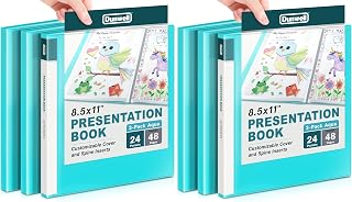 Dunwell Presentation Binder 24-Pocket, Displays 48 Pages, 8.5x11 Portfolio Binder with Plastic Sleeves, Storage and Organizer for Documents, Certificates, Projects, Photos (6 Pack, Aqua)