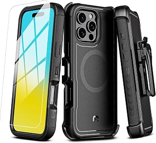 M MYBAT PRO for iPhone 16 Pro Max Case with Belt Clip Holster Black