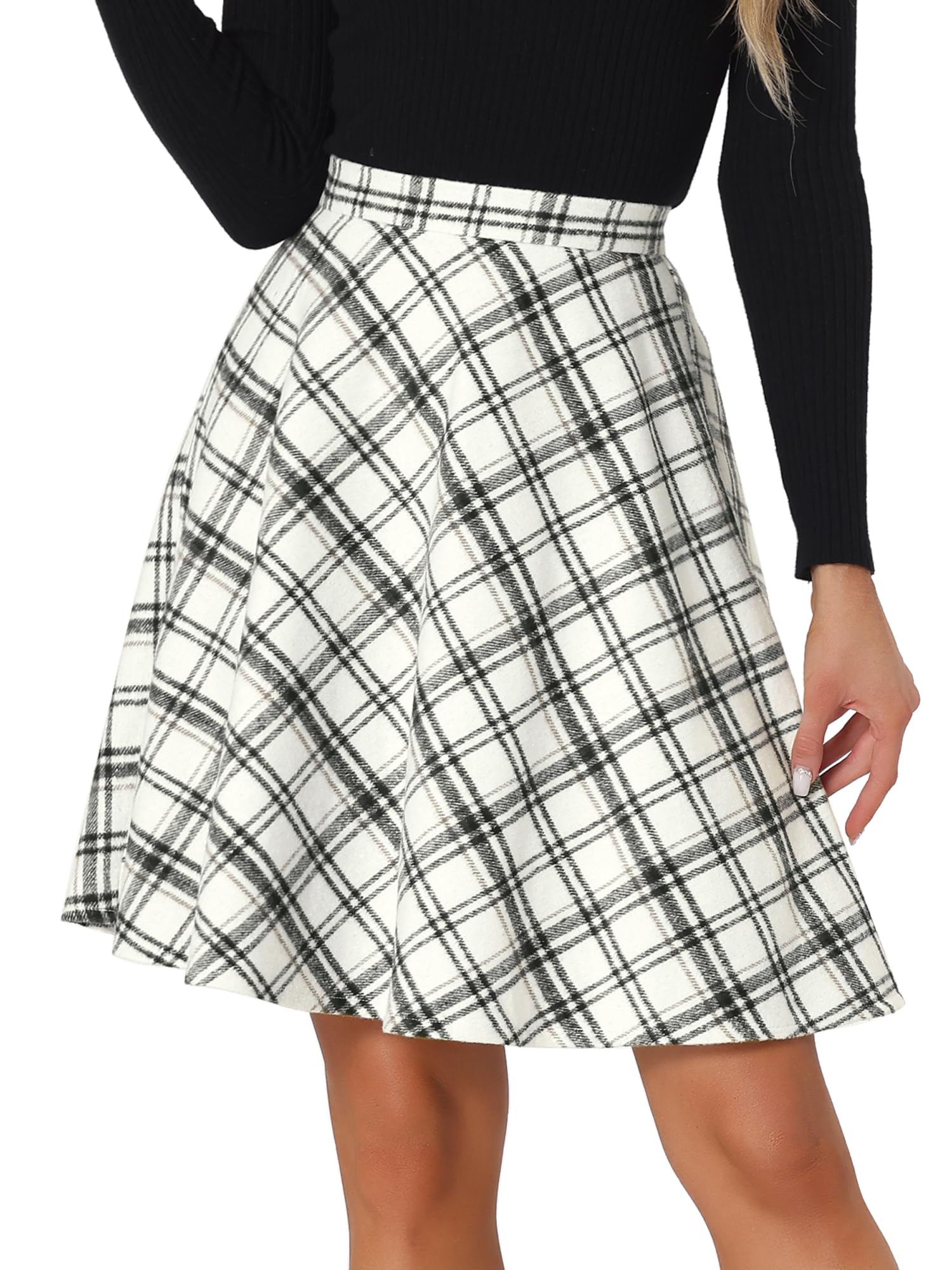 Allegra K Women's Plaids Vintage Tartan Elastic Waist Short A-Line Skirt