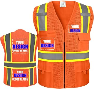 BeautyWill Custom Safety Vest Customized Logo Class 2 High Visibility Reflective Vest with Pockets Construction workwear