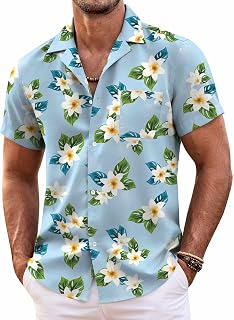 COOFANDY Mens Hawaiian Shirt Short Sleeve Floral Button Down Shirts Tropical Summer Beach Shirts Camp Collar Shirt