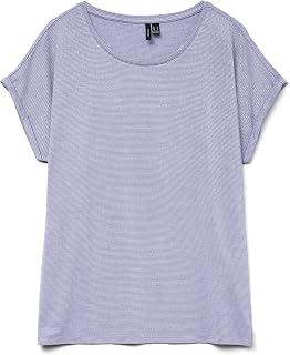 VERO MODA Ladies Glänzendes T-Shirt Rundhals Kurzarm Basic Alltagslook T-Shirt