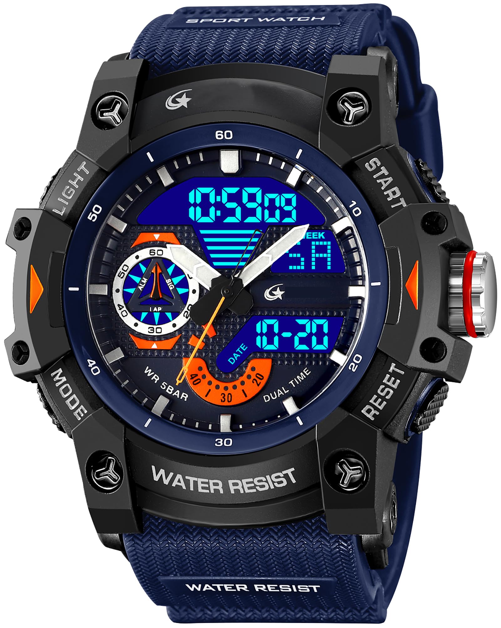 findtime Mens Military Watch White Analog Digital Sports Watch Multicolour Big D