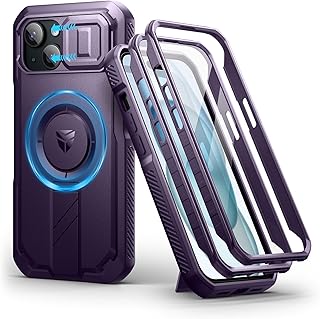 Dexnor Magnetic Cover Compatible with iPhone 15 with Sliding Camera Cover & Adjustable Kickstand & Built-in Screen Protection, Sturdy Shockproof Cases – Phantom Purple