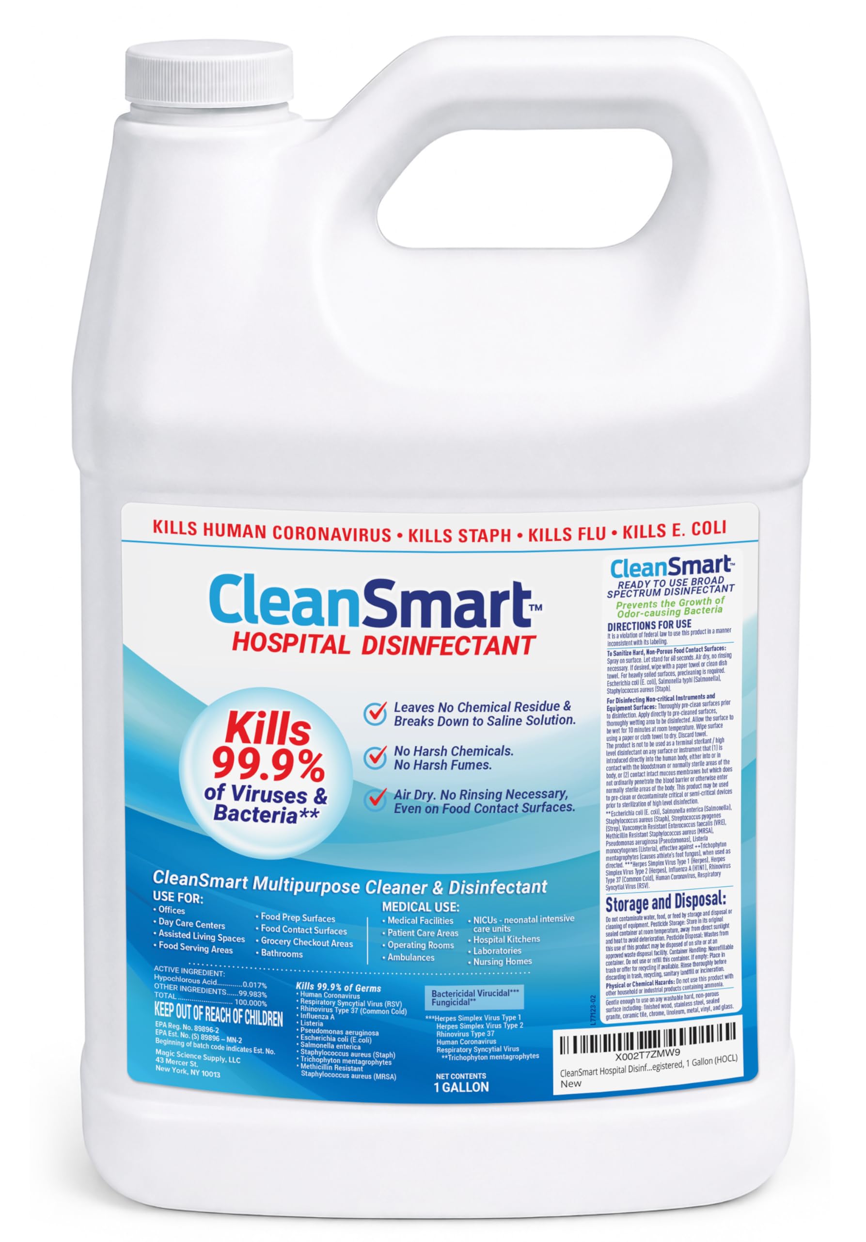 CleanSmart Hospital Disinfectant, Hypochlorous Acid Technology, 1 Gallon | Kills