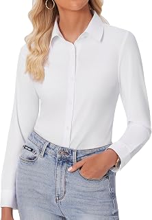 siliteelon Button Down Shirts for Women Slim fit Long Sleeve Stretch Dress Shirts Work Shirt Wrinkle Free Office Blouses