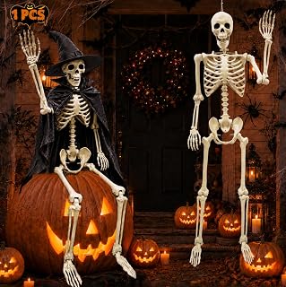NLShan Life Size Skeleton for Halloween: 5.4ft Human Anatomy Skeleton | Full Body Skeletons with Posable Movable Joints for Outdoor Yard Haunted House Indoor Spooky Atmosphere Decoration