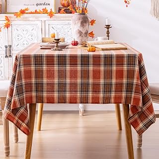 AQOTHES Plaid Fall Tablecloth Thanksgiving Rectangle 60x84 Inch Rust Orange | Table Cloths Autumn Decorations, Polyester Fabric Table Cover, for Harvest Party Dining, Farmhouse Kitchen Holiday Decor
