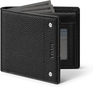 VULKIT Men's Bifold Wallet Genuine Leather Wallet RFID Blocking with Multiple Card Slots and Double ID Windows Everyday Carry Wallet