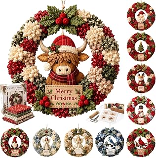 3D Fabric Poke Art Kit for Adults, No-Sew DIY Christmas Wreath Craft Kit, F | Relaxing Holiday Project, Christmas Crafts for Adults, Poke Wreath Making Kit for Beginners, Holiday Winter Door Decor,