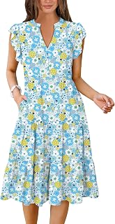ANRABESS Womens Summer Ruffle Sleeve V Neck Floral Print Midi Dress 2026 Fashion Casual Fit Flowy Tiered Boho Beach Vacation Sundress Blue Yellow Floral-XXL