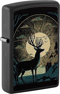 Zippo Windproof Lighter, Surreal Deer, Black Matte, Colour Image, Refillable, Reusable, Windproof Design, Gift Box, Made in USA