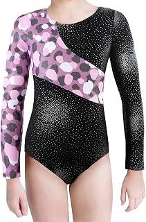 Kidsparadisy Gymnastics Leotard Girls Long Sleeve Rainbow Stripe Ballet Tutu Dance Outfit for 2-15Y Little Girls Children