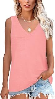 NONSAR Women's Summer Basic Sleeveless T-Shirt Elastic V-Neck Casual Pocket Comfortable Tops