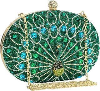 Rhinestone Sequin Clutch Purse Oval Evening Bag with Chain Strap