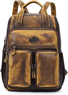 Angel Kiss Women Backpack Soft Washed Leather Multi Pockets Casual Travel Backpack, Brown, Fashion Backpack for Women
