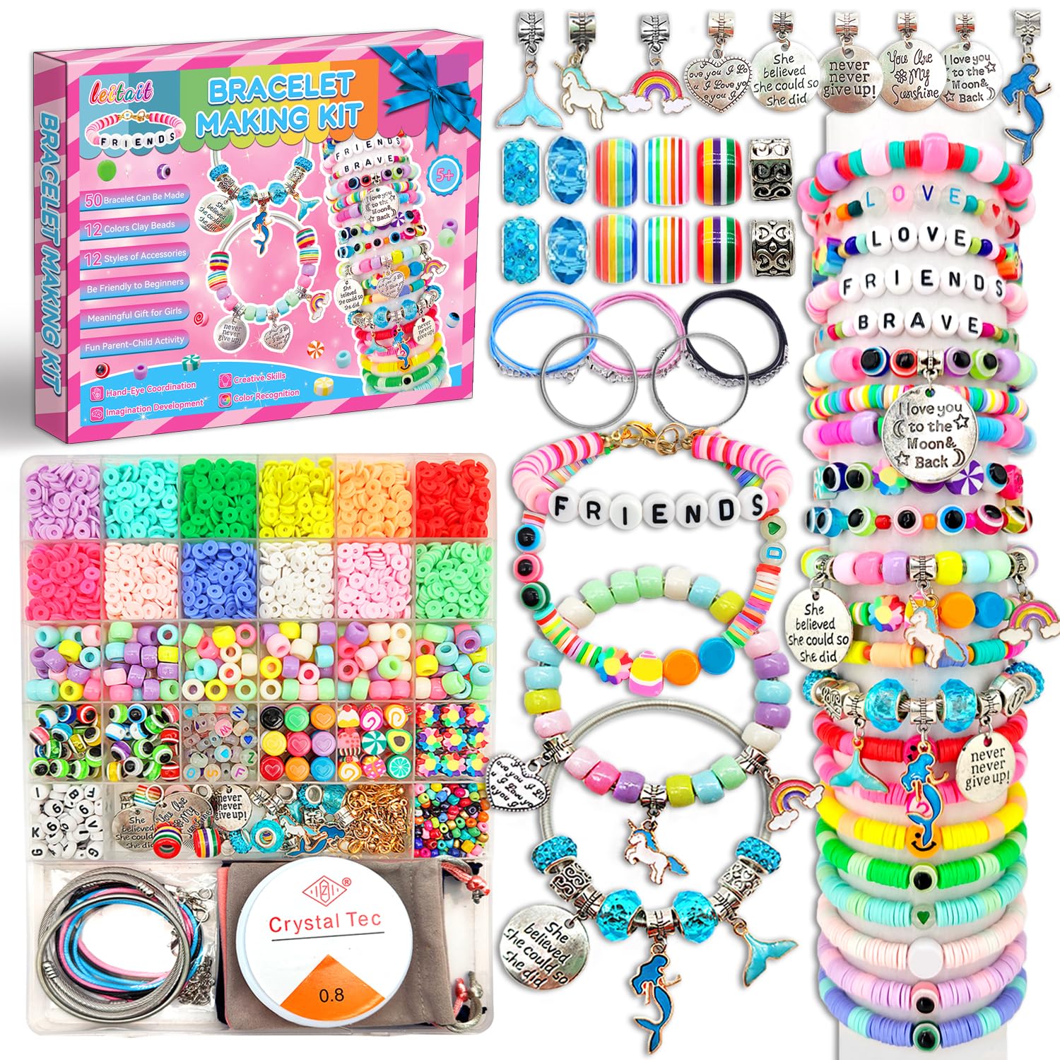 leitait Girls Toys Bracelet Making Kit -3400pcs Charm Jewelry Making Kit Supplie