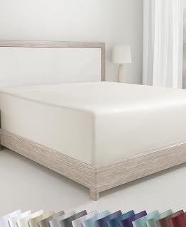 California Design Den Fitted Sheet Twin Cotton, Soft 400 Thread Count 100% Cotton, No Pop-Off Elastic, Deep Pocket Cooling Sheets, Durable Sateen Weave Bottom Sheet for Adults - Ivory (Pale Tone)