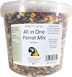 Best All In One Parrot Mix from Britten & James. 5 Litre 'Stay Fresh' Tub | This Superb Mix has been Created with No Expense Spared to be the Very Best Balanced All In One Food for your Parrot
