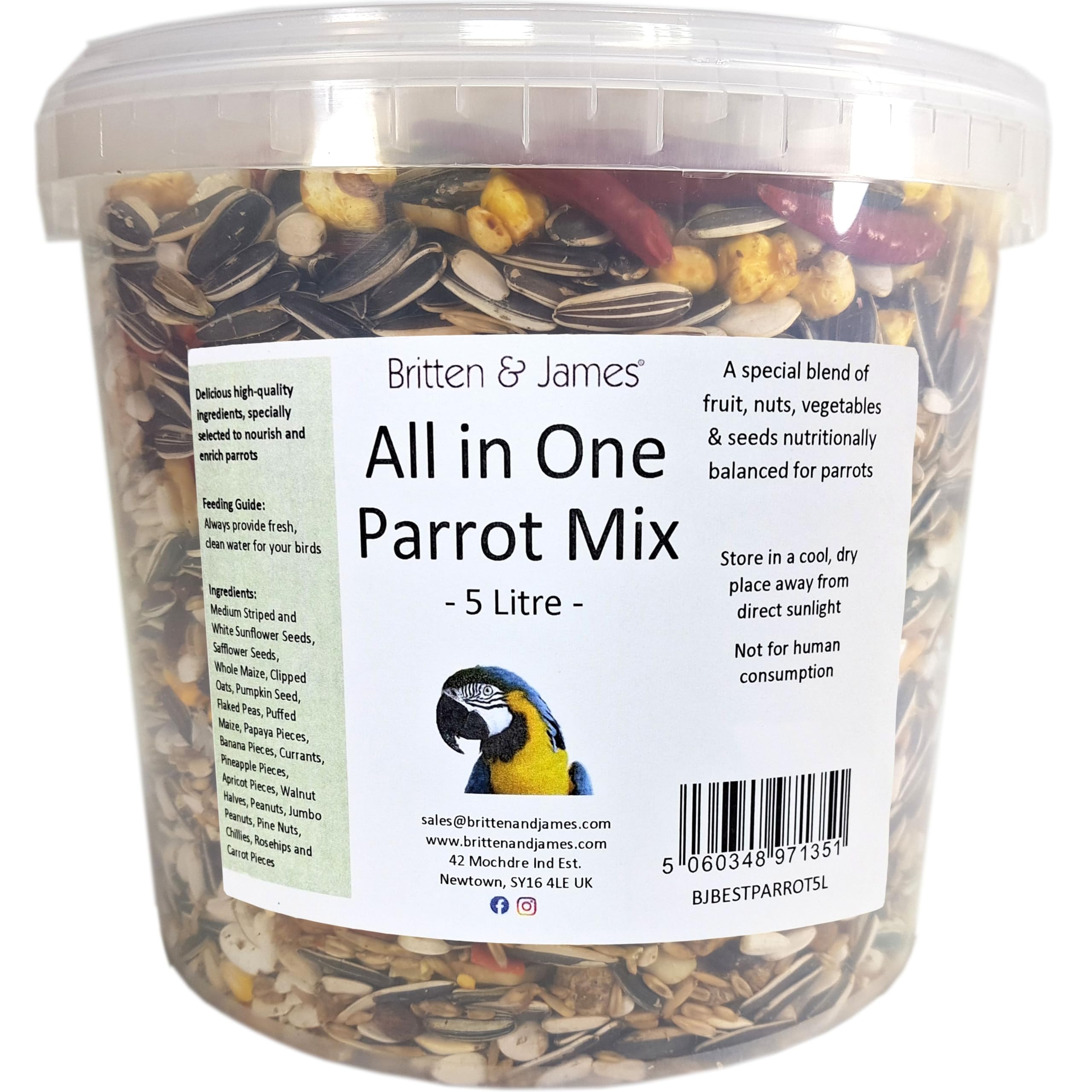Best All In One Parrot Mix from Britten & James. 5 Litre 'Stay Fresh' Tub | This