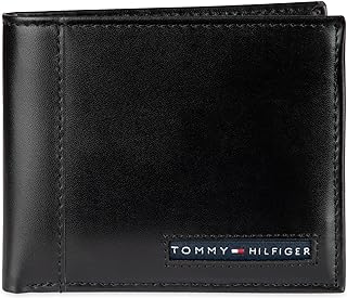 Tommy Hilfiger Men’s Leather Wallet - Thin Sleek Casual Bifold with 6 Credit Card Pockets and Removable ID Window, Black Cambridge