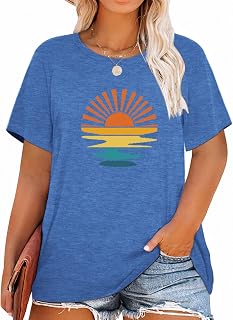 Women's Plus Size Daisy Graphic Summer Flower Cute Short Sleeve Casual Loose T Shirts for Women