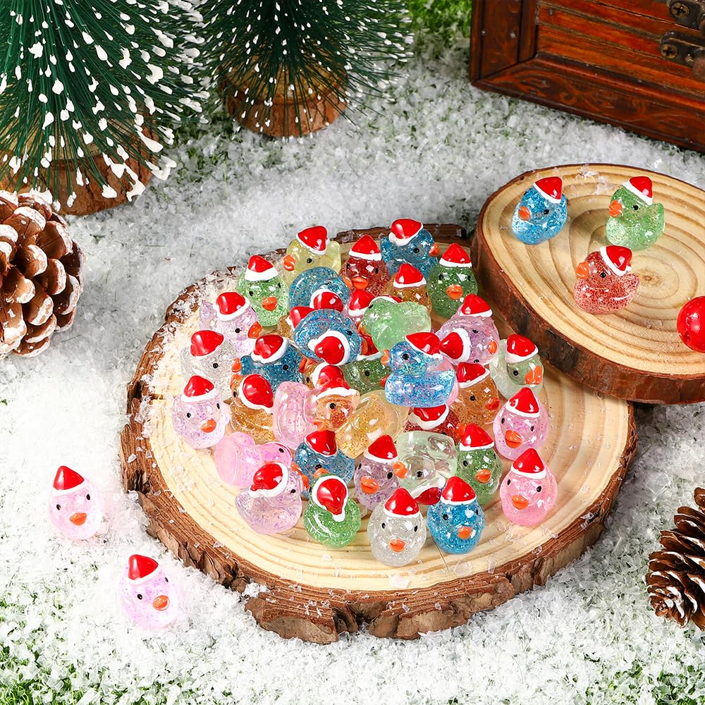 Mini Christmas Glitter Ducks 20 Pack Colorful Small Resin Ducks for Hiding Plast