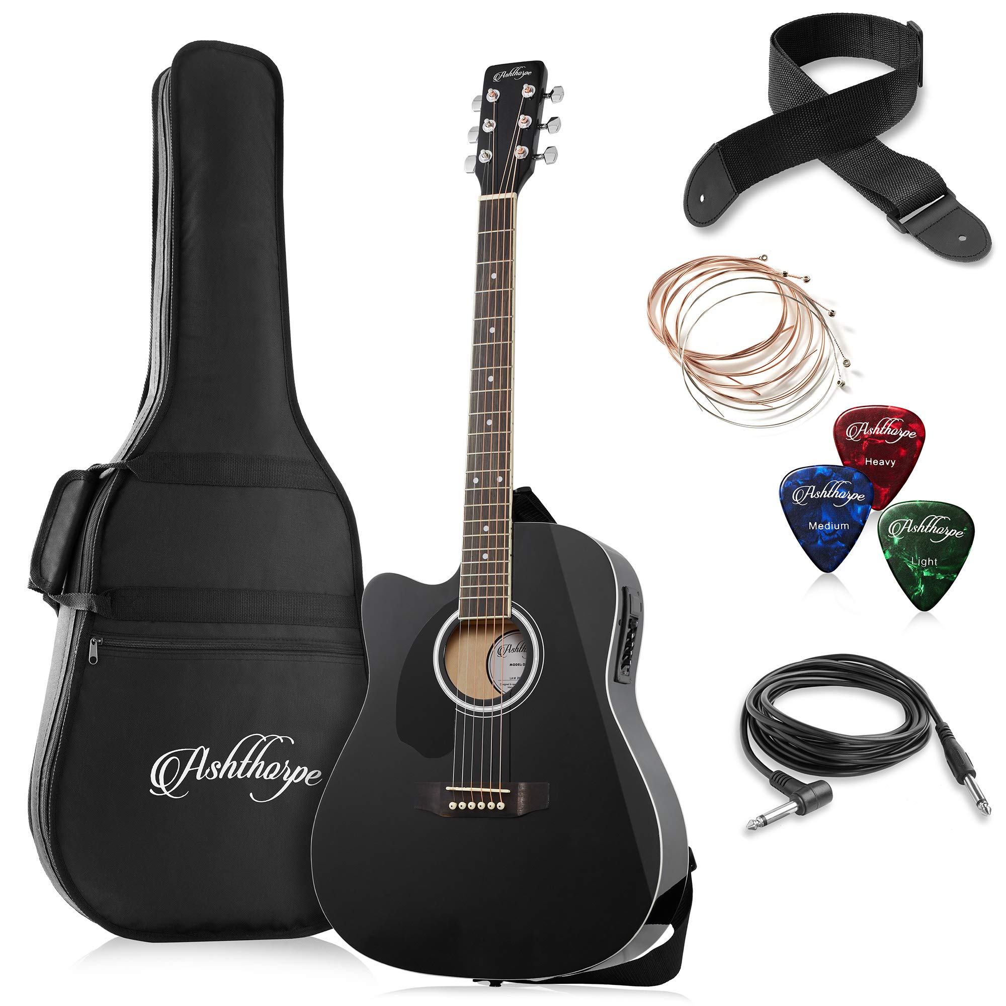 Ashthorpe Full-Size Left-Handed Dreadnought Cutaway Acoustic-Electric Guitar Bun